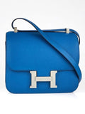 HERMÈS CONSTANCE 24 EPSOM LEATHER PALLADIUM HARDWARE BLUE IZMIR
