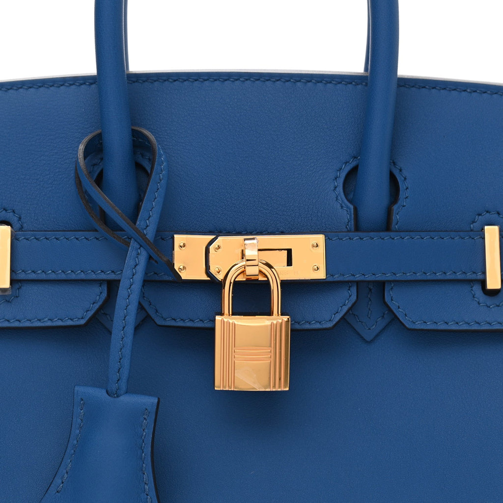 HERMÈS SWIFT LEATHER BIRKIN 25 BLUE HANDBAG