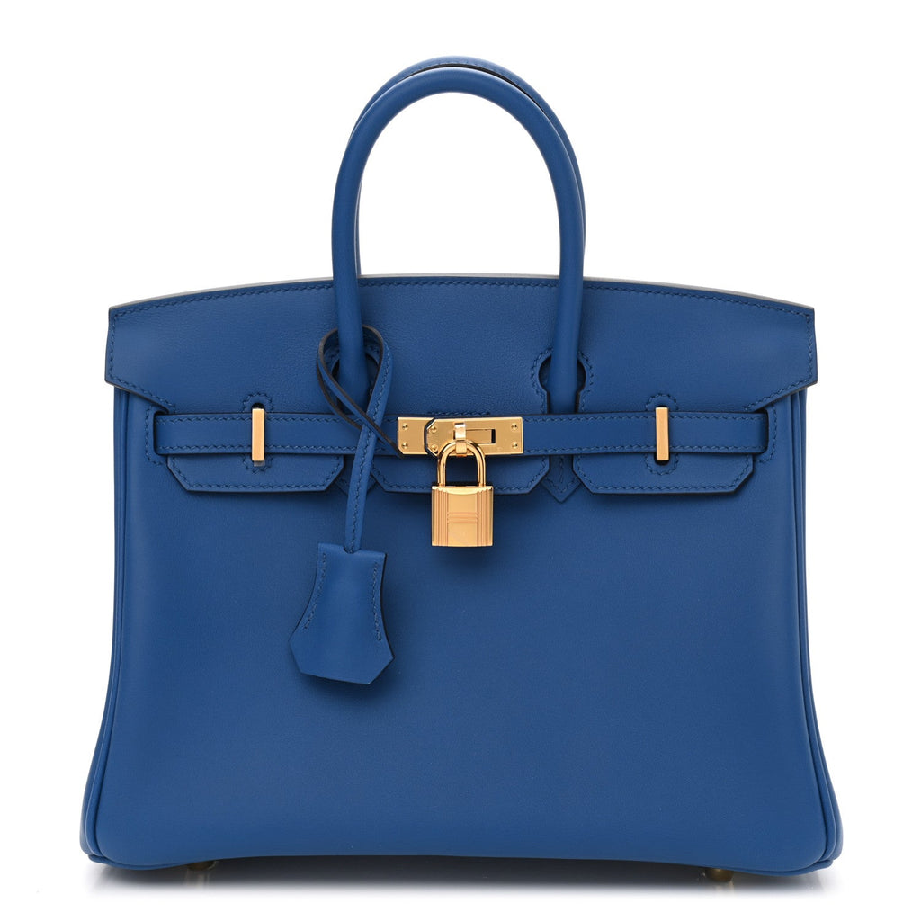 HERMÈS SWIFT LEATHER BIRKIN 25 BLUE HANDBAG