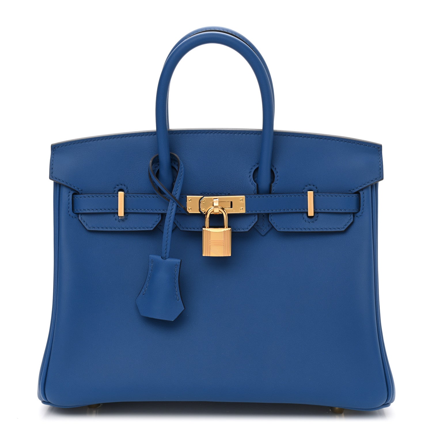HERMÈS SWIFT LEATHER BIRKIN 25 BLUE HANDBAG