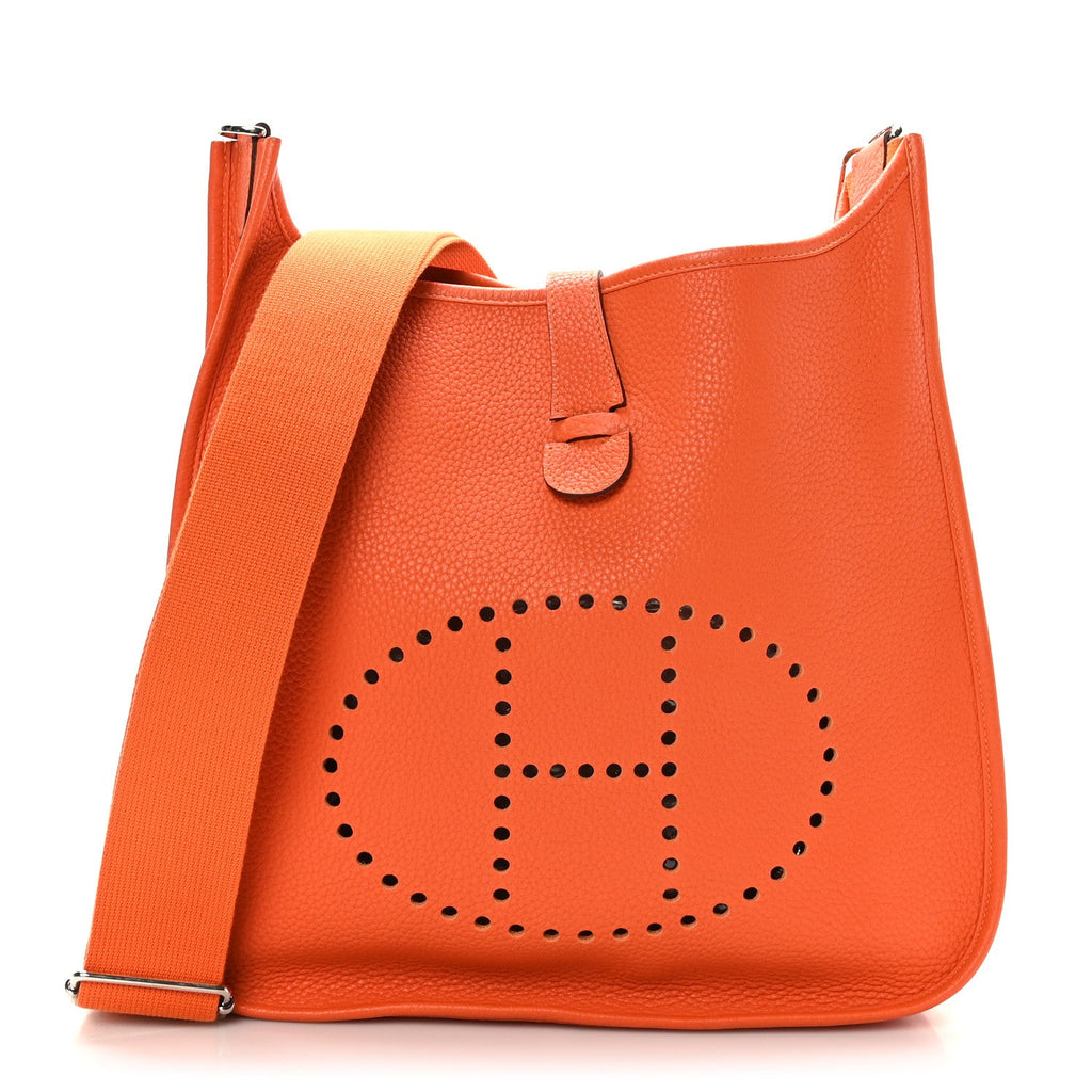 HERMÈS Orange Clemence Leather Evelyne III GM Bag