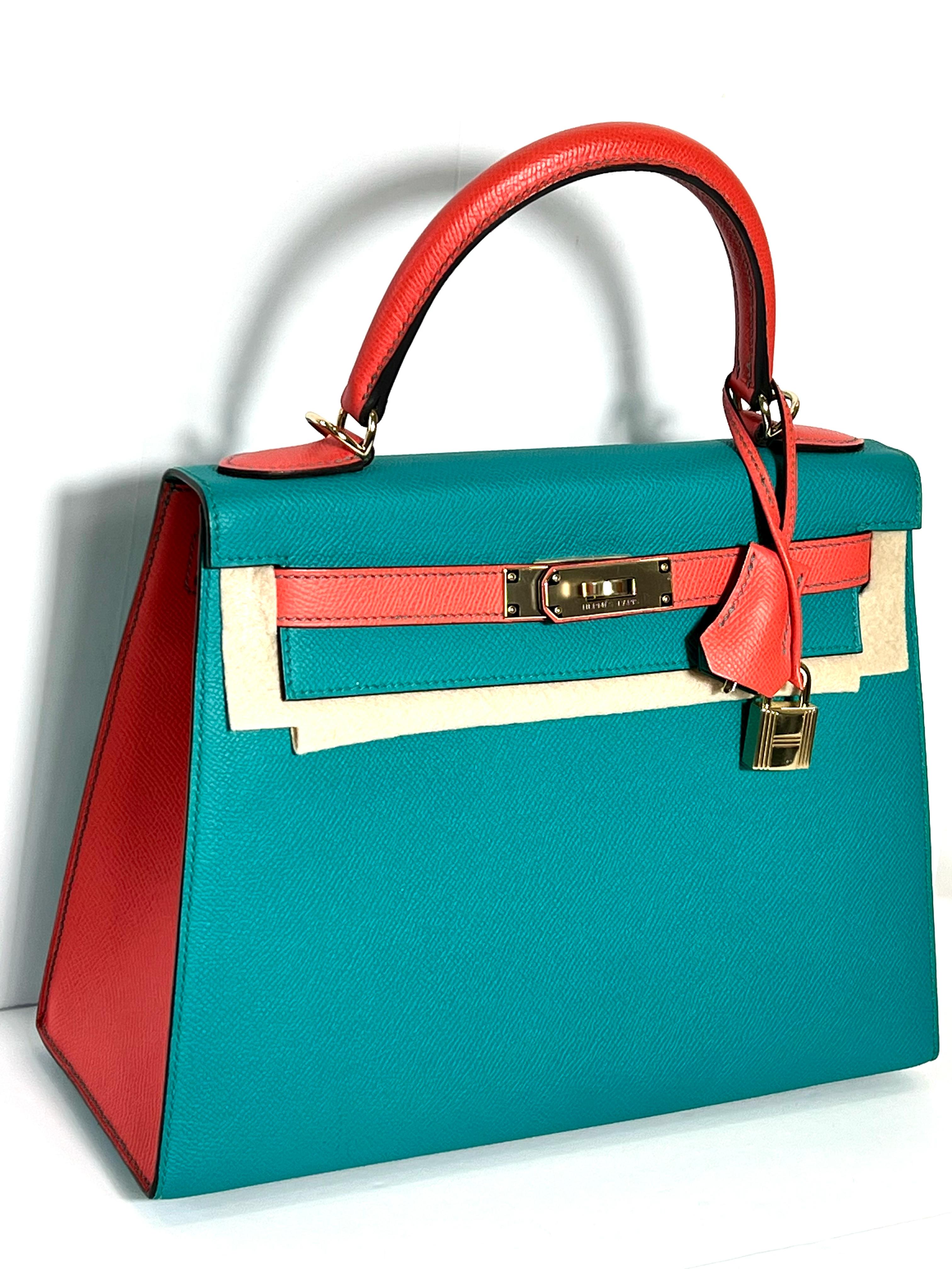 HERMÈS KELLY SELLIER 28 BLEU PAON AND ROSE JAIPUR EPSOM SPECIAL ORDER BAG