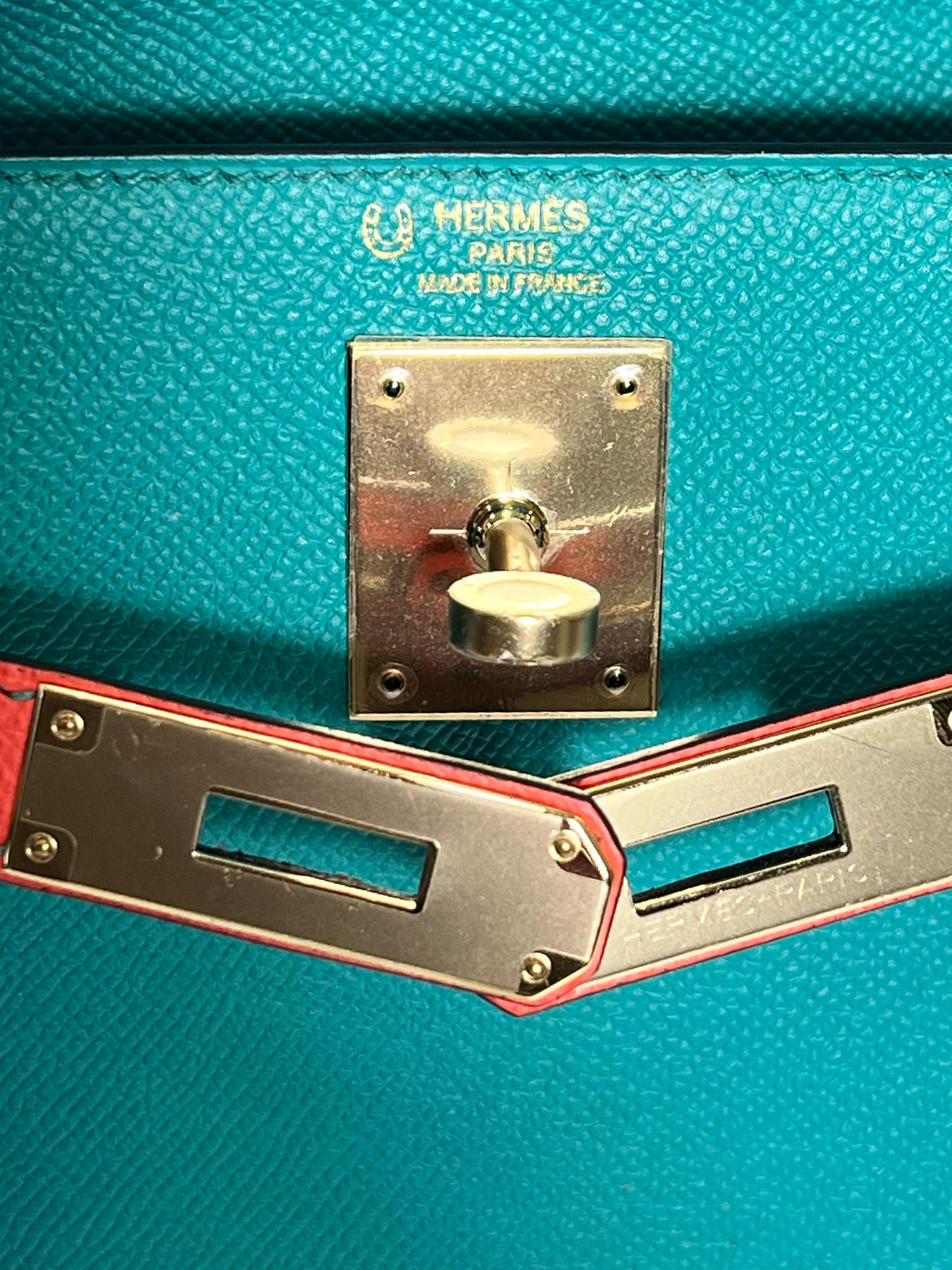 HERMÈS KELLY SELLIER 28 BLEU PAON AND ROSE JAIPUR EPSOM SPECIAL ORDER BAG