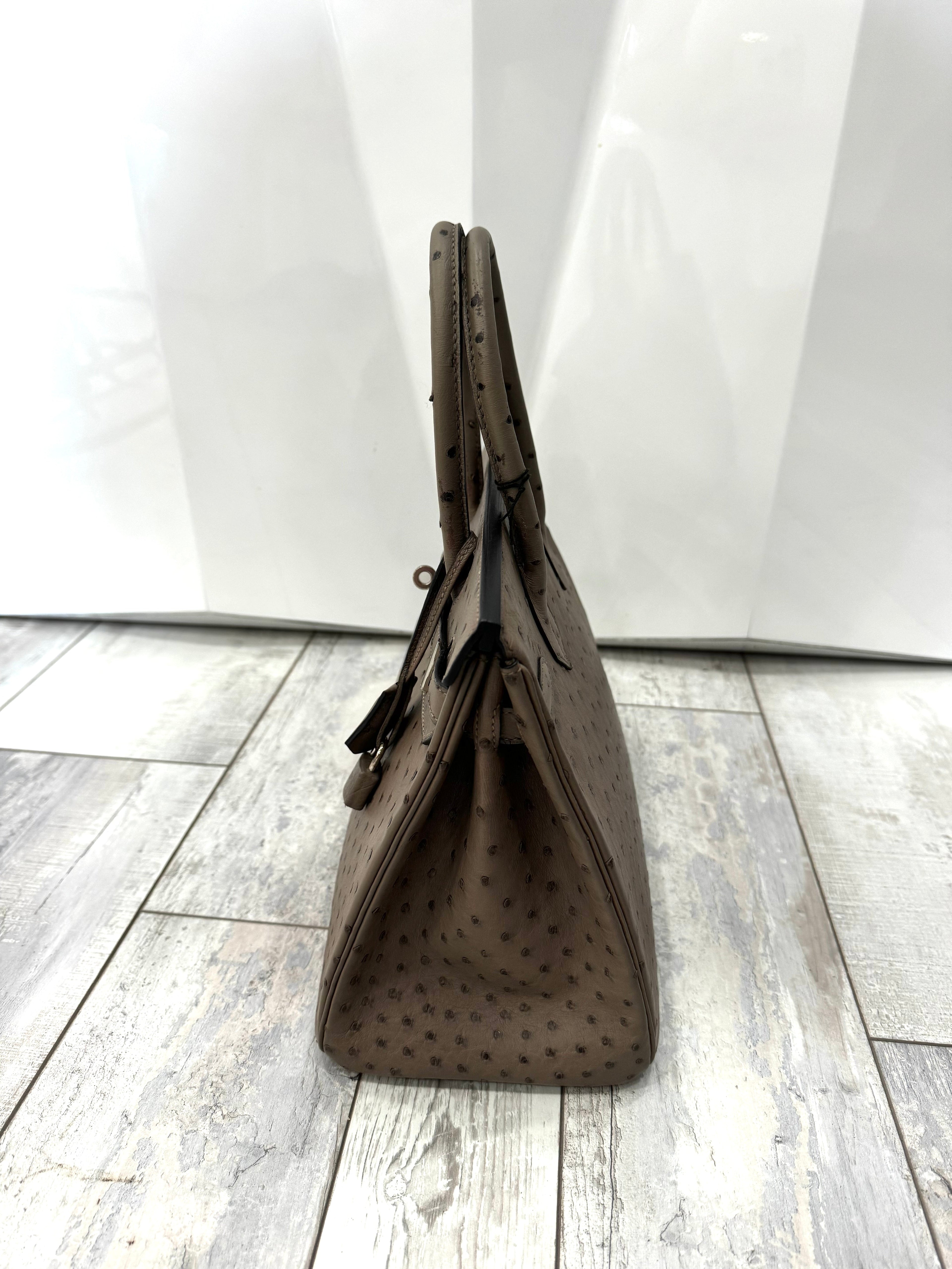 HERMÈS BIRKIN 30 OSTRICH PALLADIUM HARDWARE HANDBAG – MOUSSE (2016)