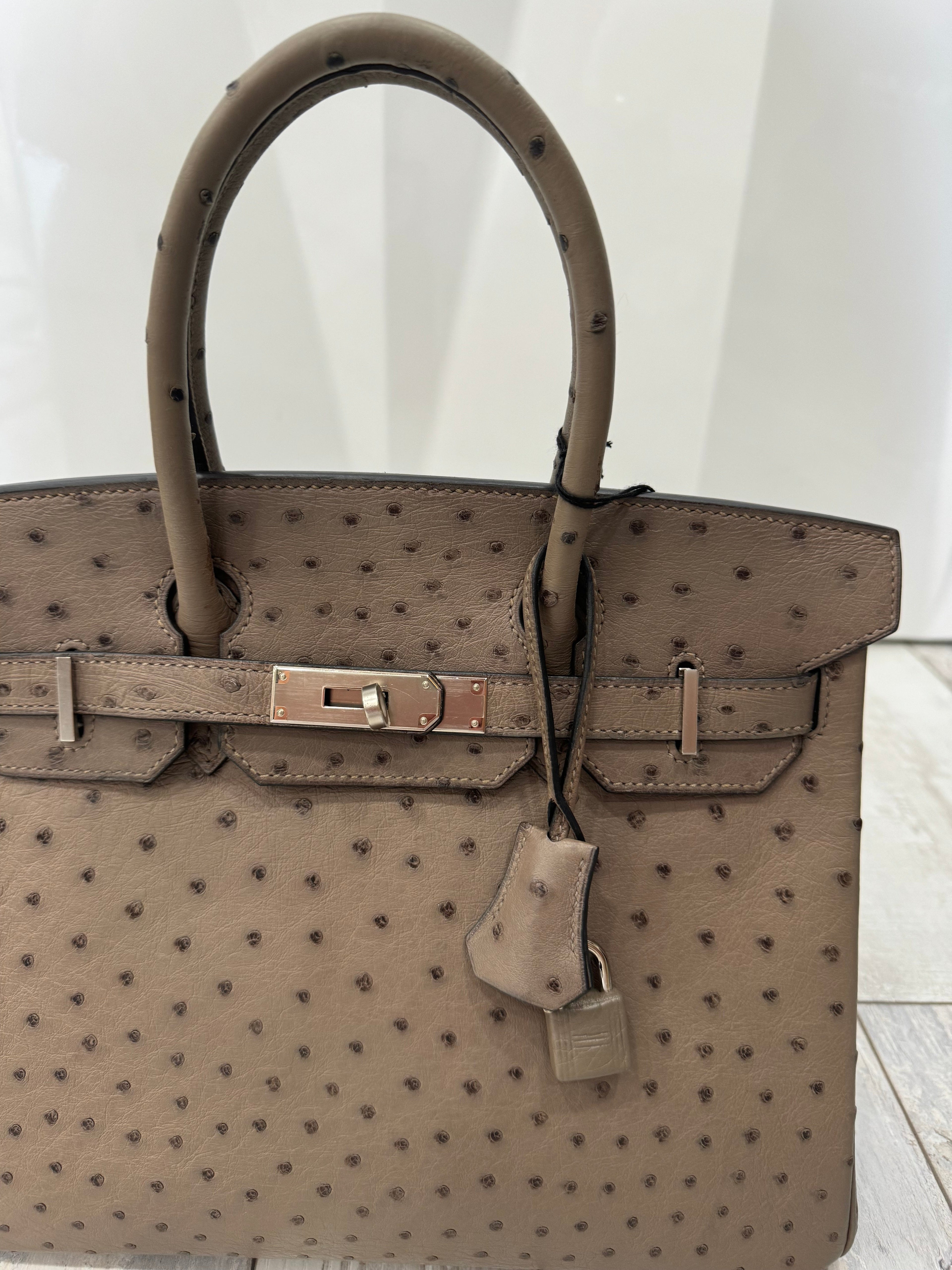 HERMÈS BIRKIN 30 OSTRICH PALLADIUM HARDWARE HANDBAG – MOUSSE (2016)