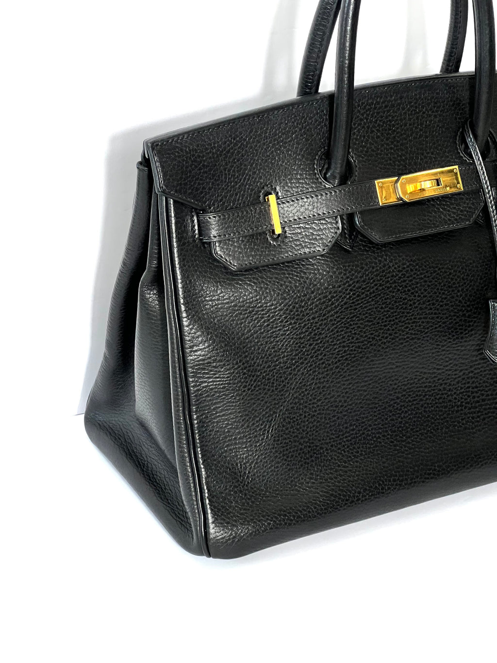 HERMÈS BIRKIN 35 ARDENNE LEATHER NOIR HANDBAG