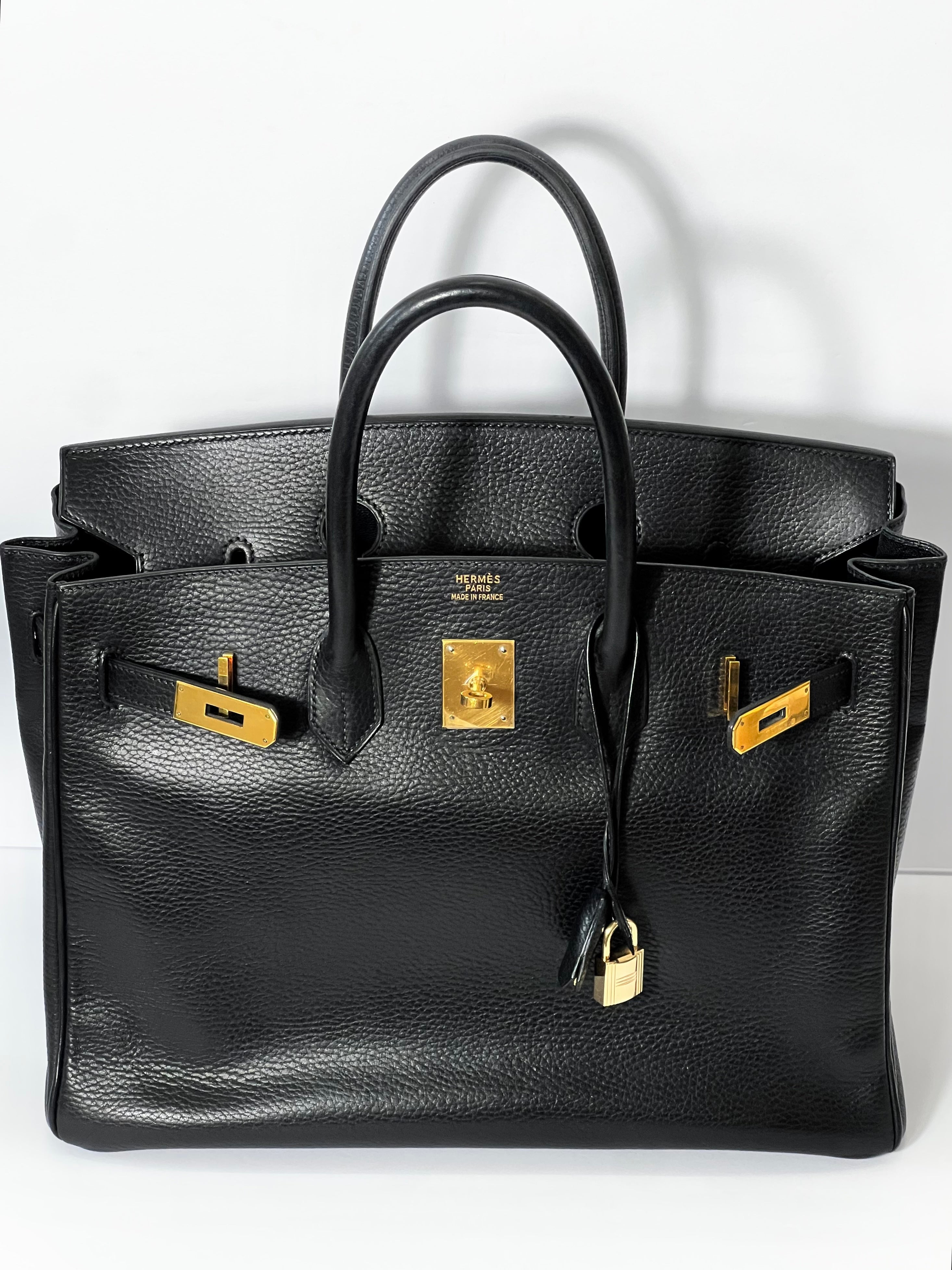 HERMÈS BIRKIN 35 ARDENNE LEATHER NOIR HANDBAG