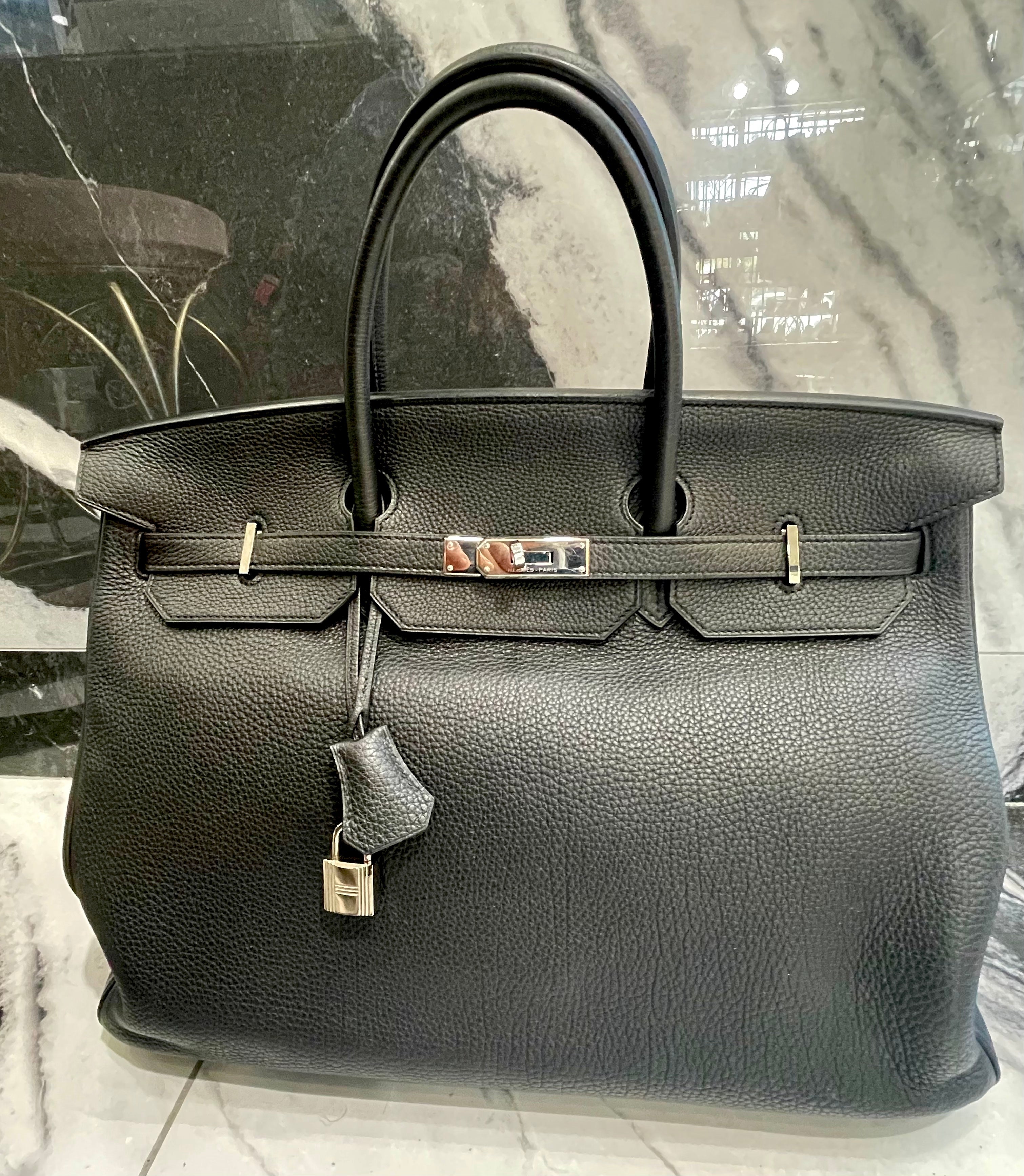 HERMÈS BIRKIN 40 CLEMENCE LEATHER PALLADIUM HARDWARE