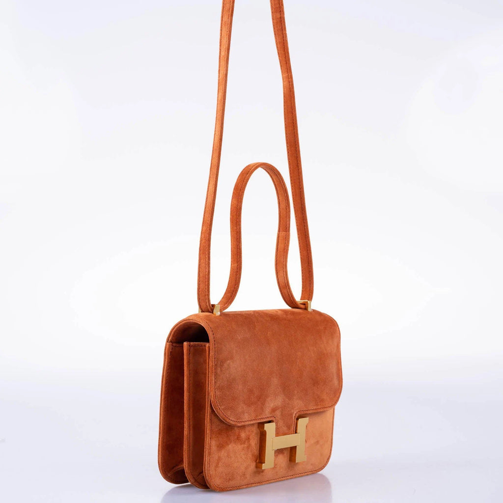 HERMÈS CONSTANCE 18 VEAU DOBLIS SUEDE VINTAGE SHOULDER BAG-DARK BROWN