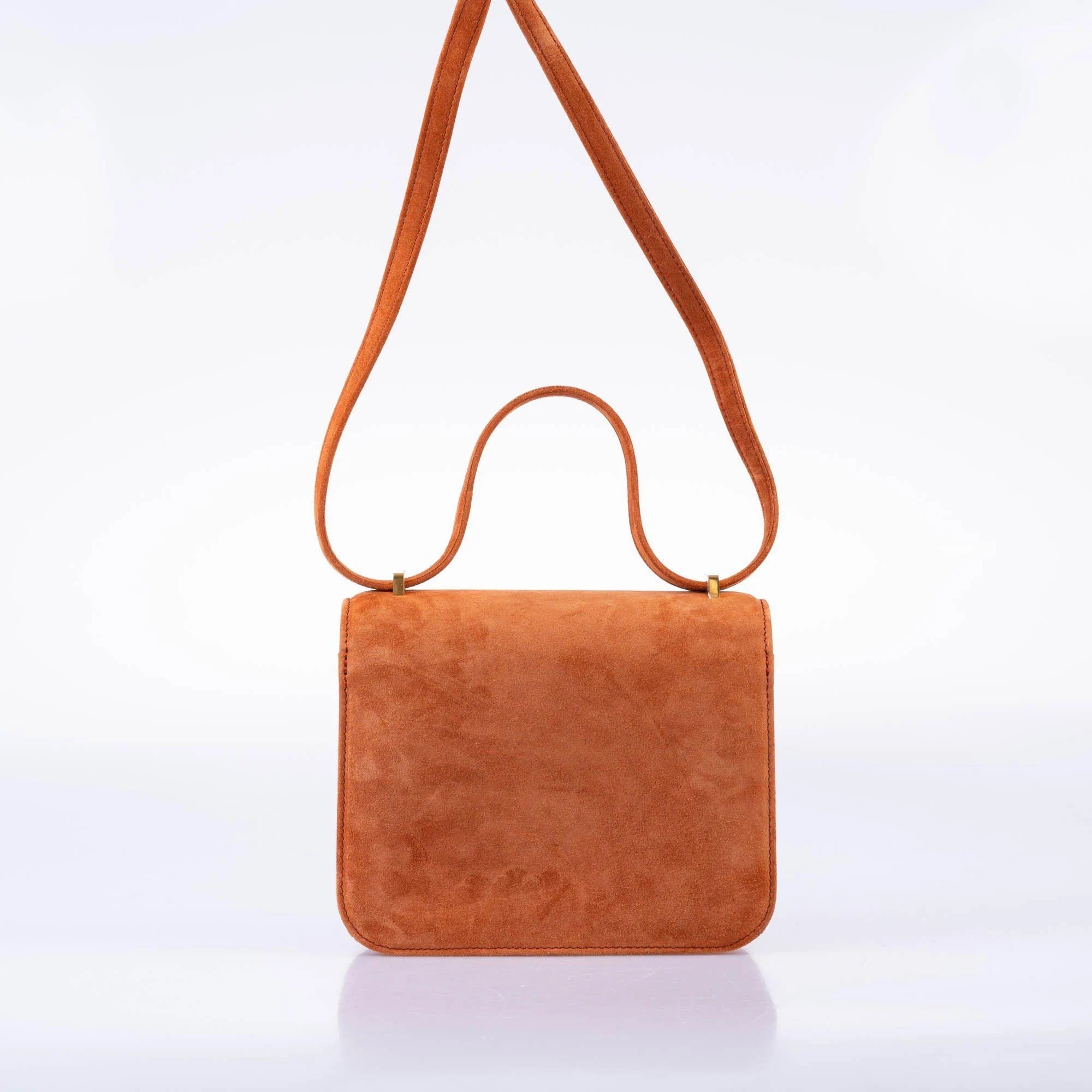 HERMÈS CONSTANCE 18 VEAU DOBLIS SUEDE VINTAGE SHOULDER BAG-DARK BROWN