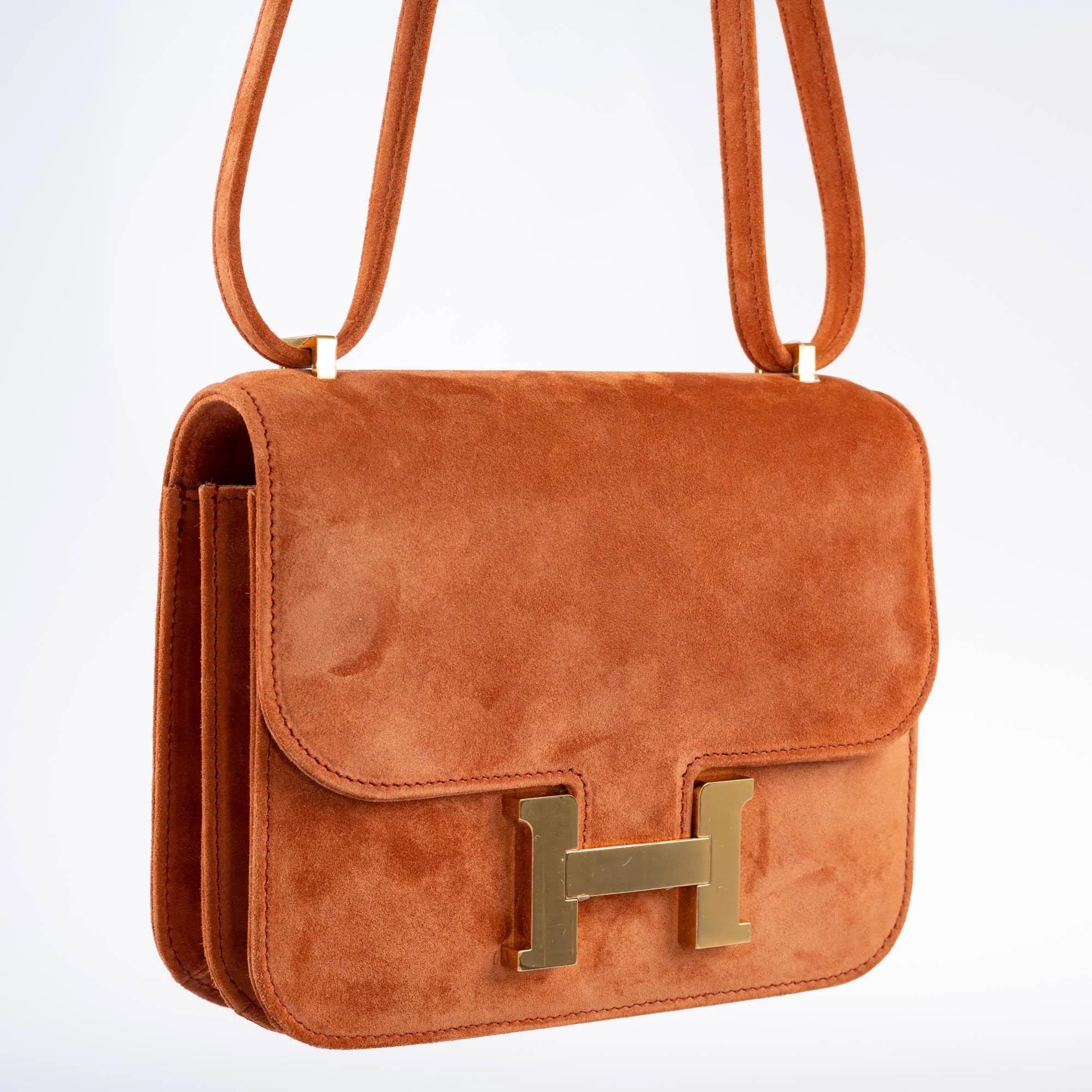 HERMÈS CONSTANCE 18 VEAU DOBLIS SUEDE VINTAGE SHOULDER BAG-DARK BROWN