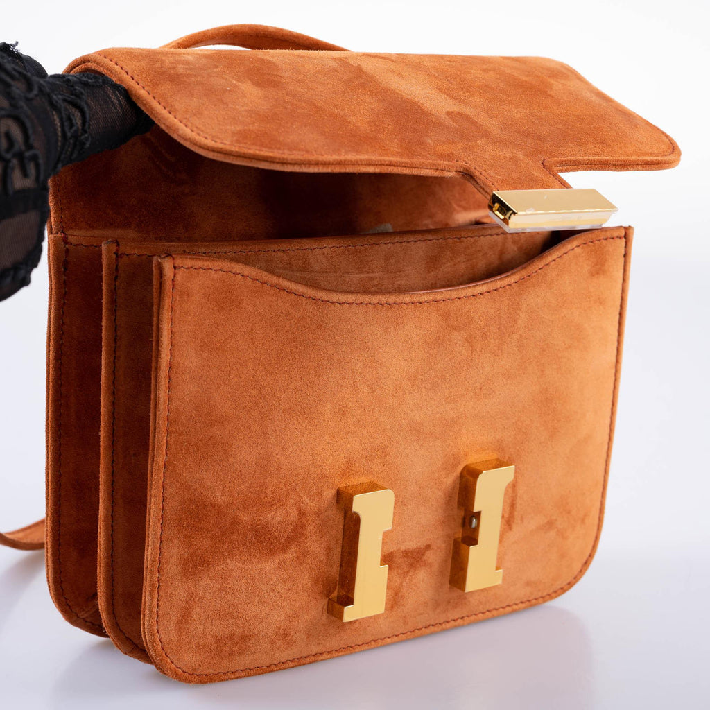 HERMÈS CONSTANCE 18 VEAU DOBLIS SUEDE VINTAGE SHOULDER BAG-DARK BROWN