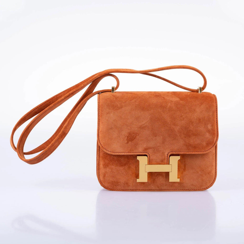 HERMÈS CONSTANCE 18 VEAU DOBLIS SUEDE VINTAGE SHOULDER BAG-DARK BROWN