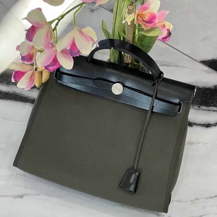 HERMÈS HERBAG ZIP RETOURNE 31 LEATHER PALLADIUM SHOULDER BAG