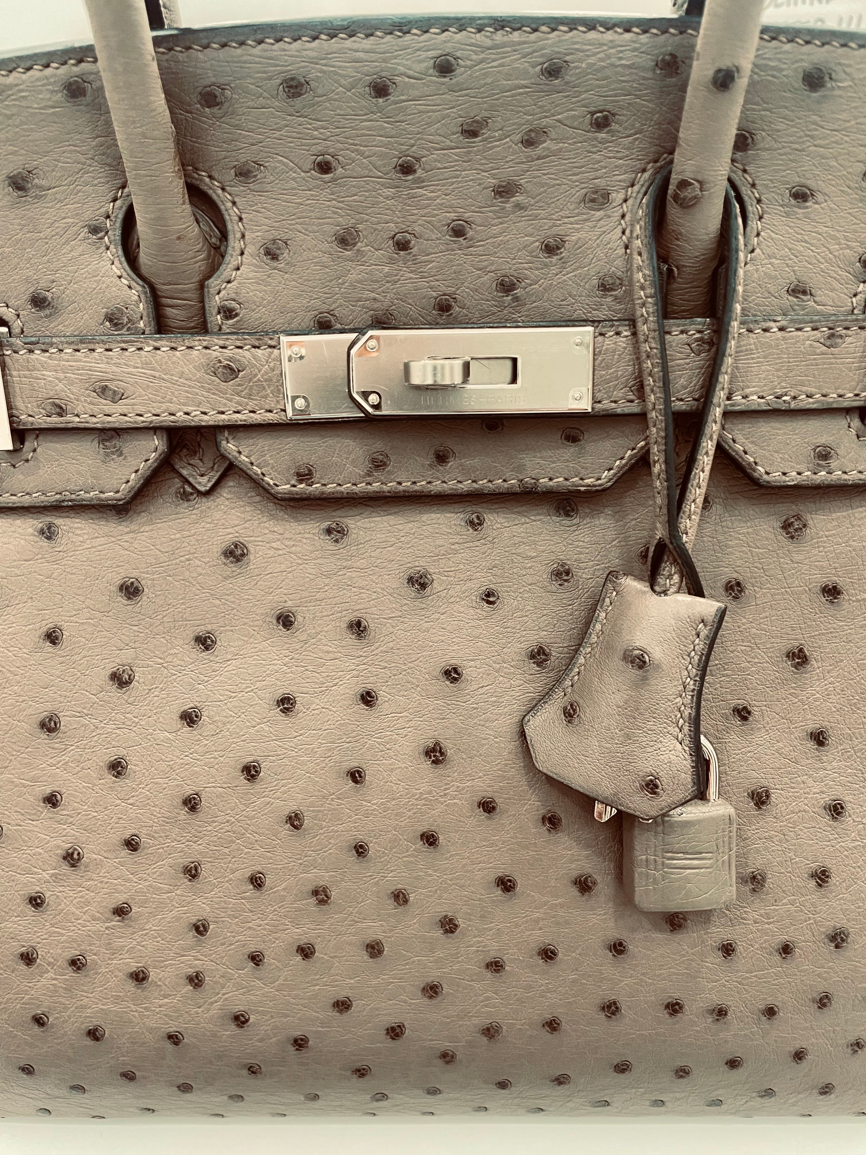HERMÈS BIRKIN 30 OSTRICH PALLADIUM HARDWARE HANDBAG – MOUSSE (2016)