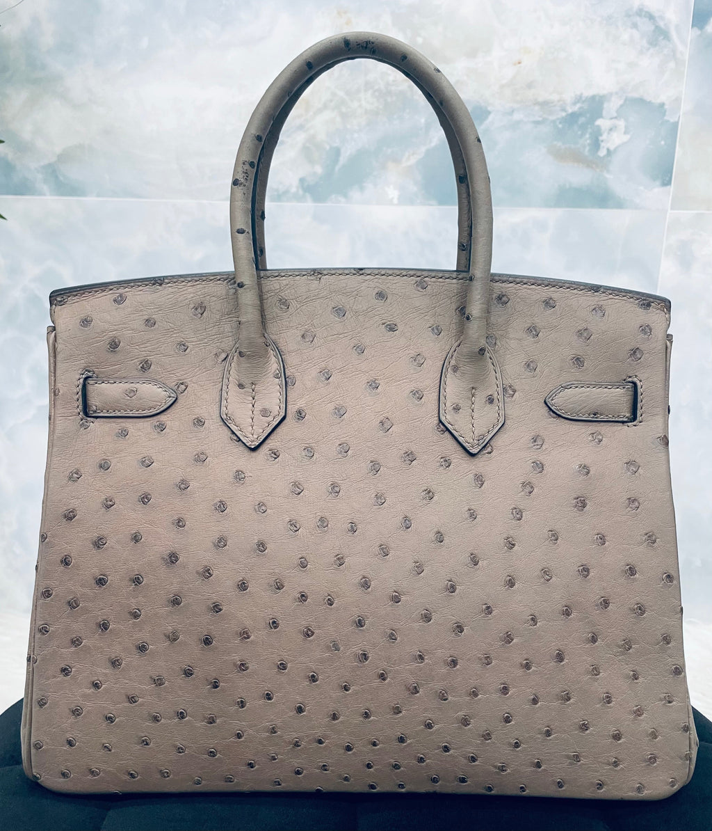 HERMÈS BIRKIN 30 OSTRICH PALLADIUM HARDWARE HANDBAG – MOUSSE (2016)