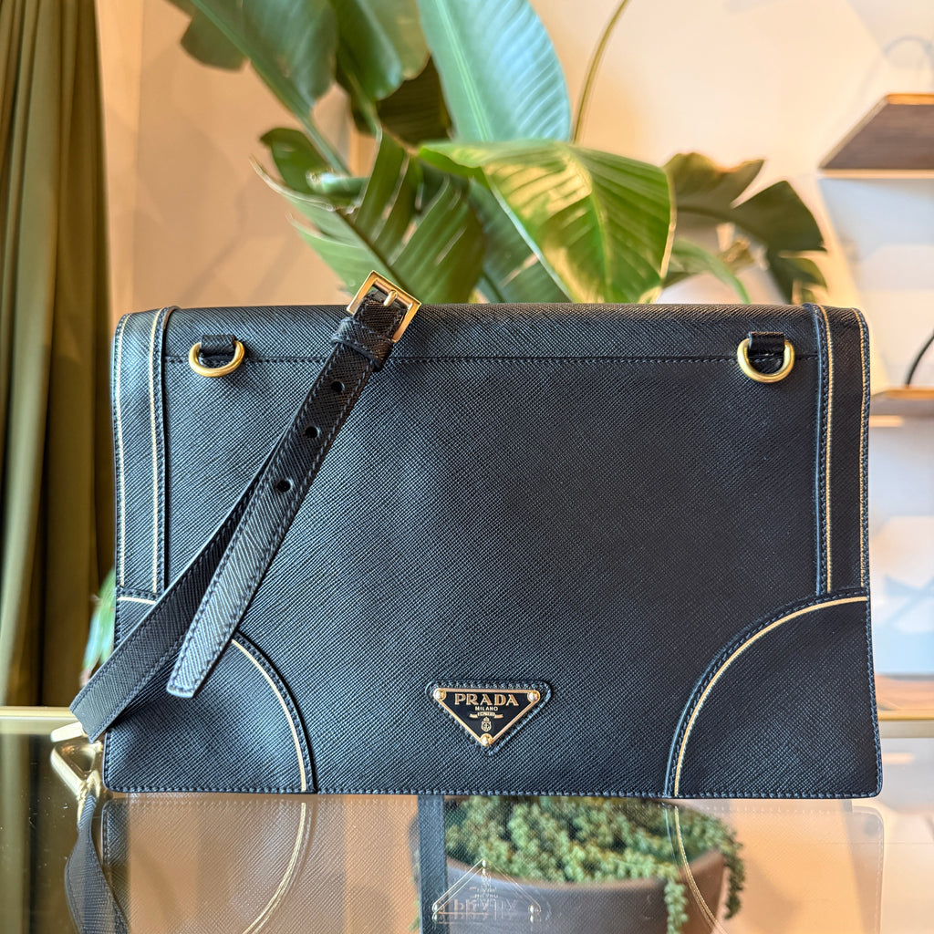 PRADA Black Saffiano Leather Shoulder Bag