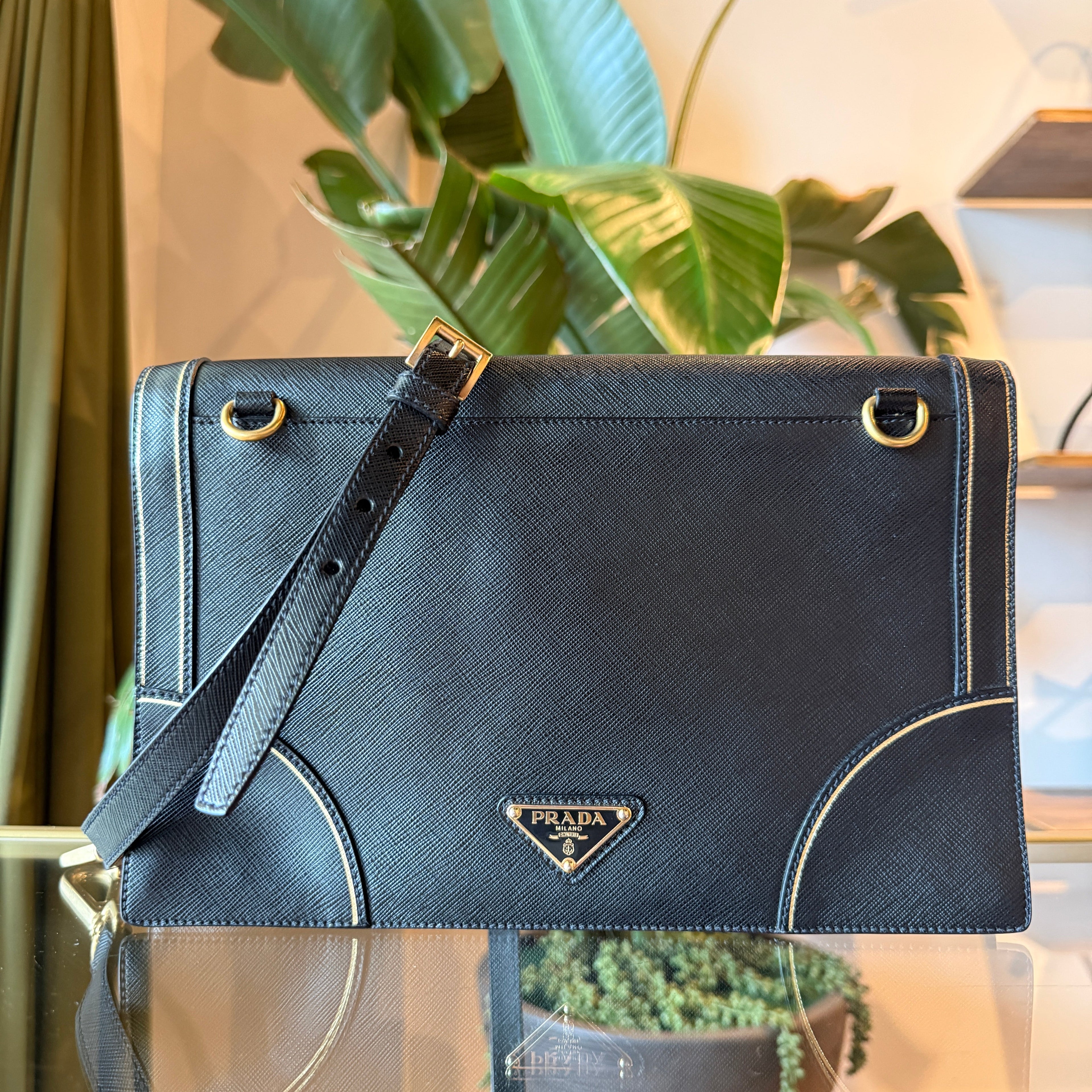 PRADA Black Saffiano Leather Shoulder Bag