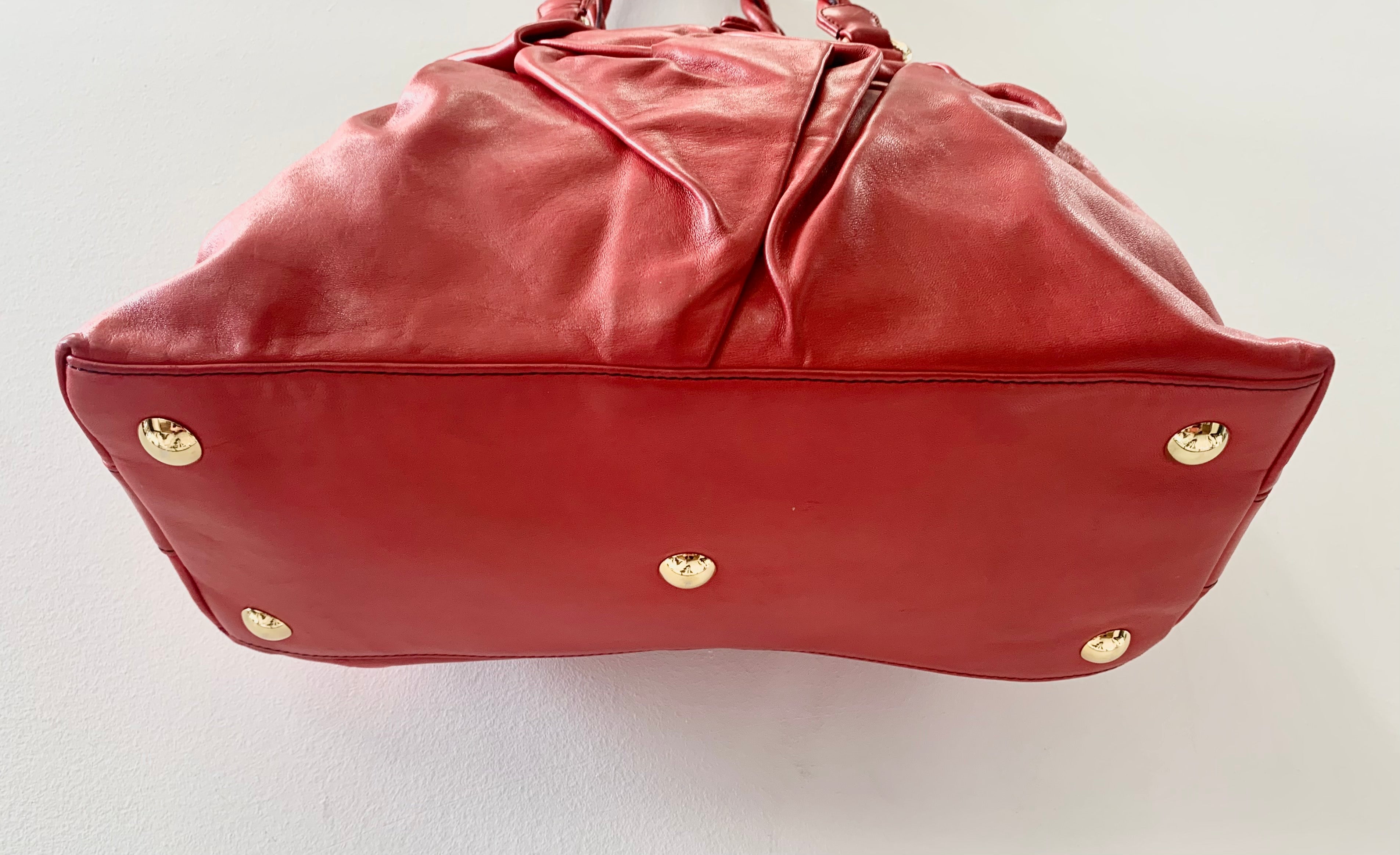 VALENTINO RED NAPPA WOVEN LEATHER COUTURE BAG