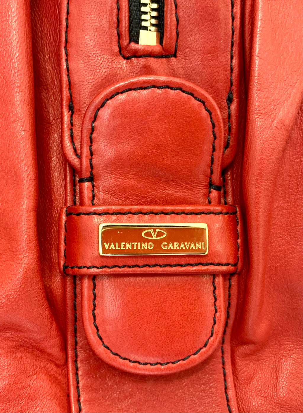 VALENTINO RED NAPPA WOVEN LEATHER COUTURE BAG
