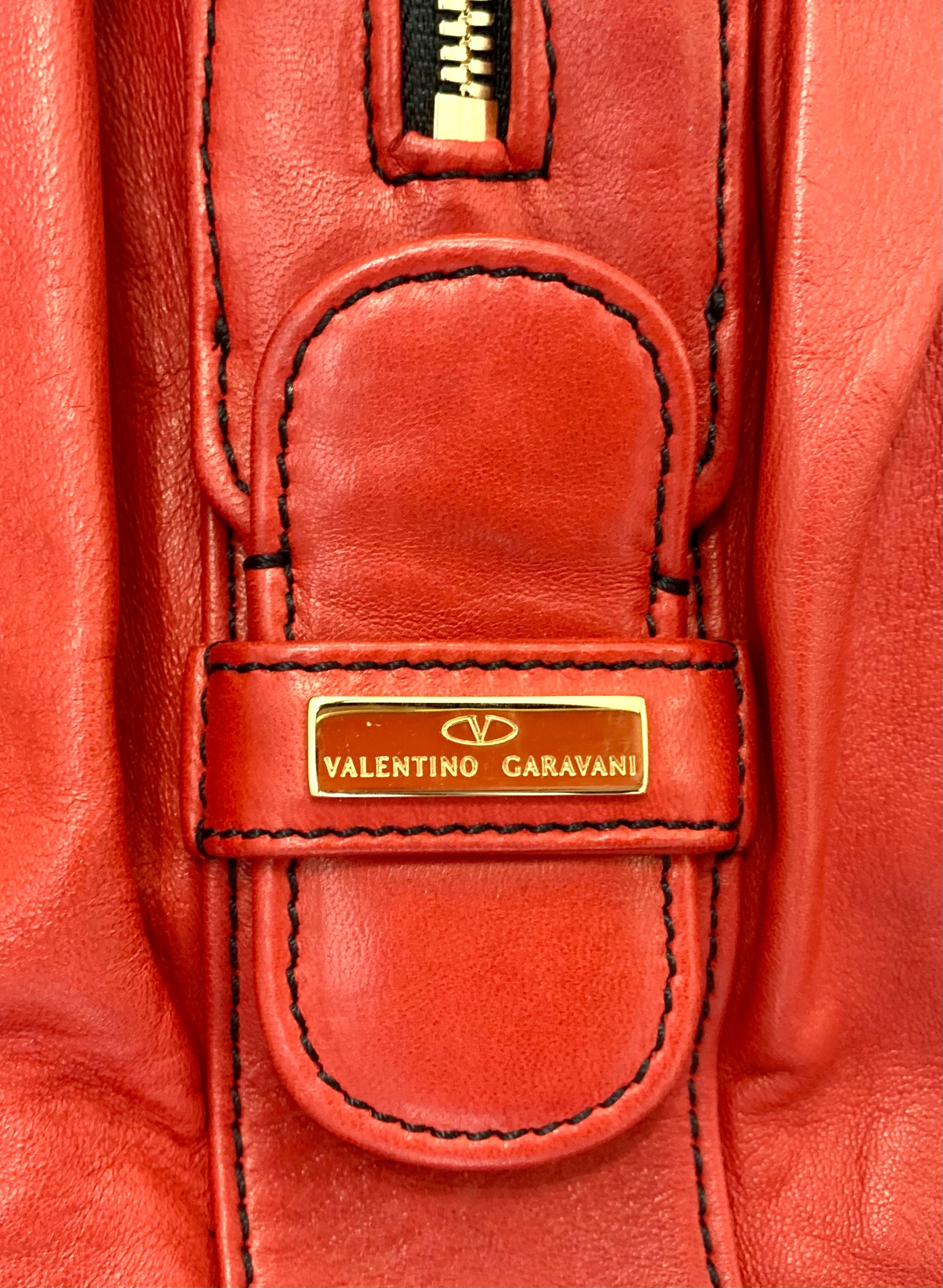 VALENTINO RED NAPPA WOVEN LEATHER COUTURE BAG