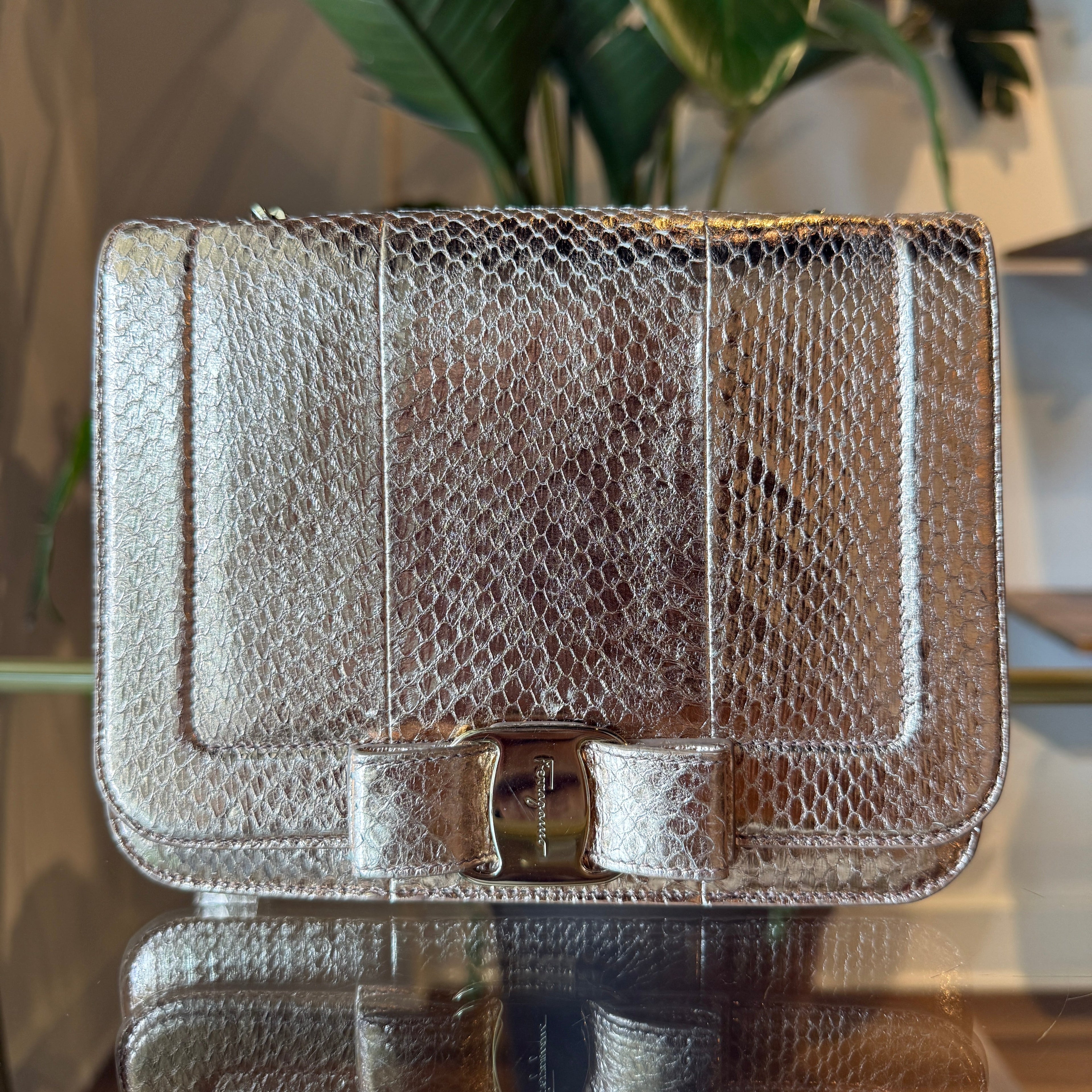 FERRAGAMO Metallic Vara Bow Crossbody
