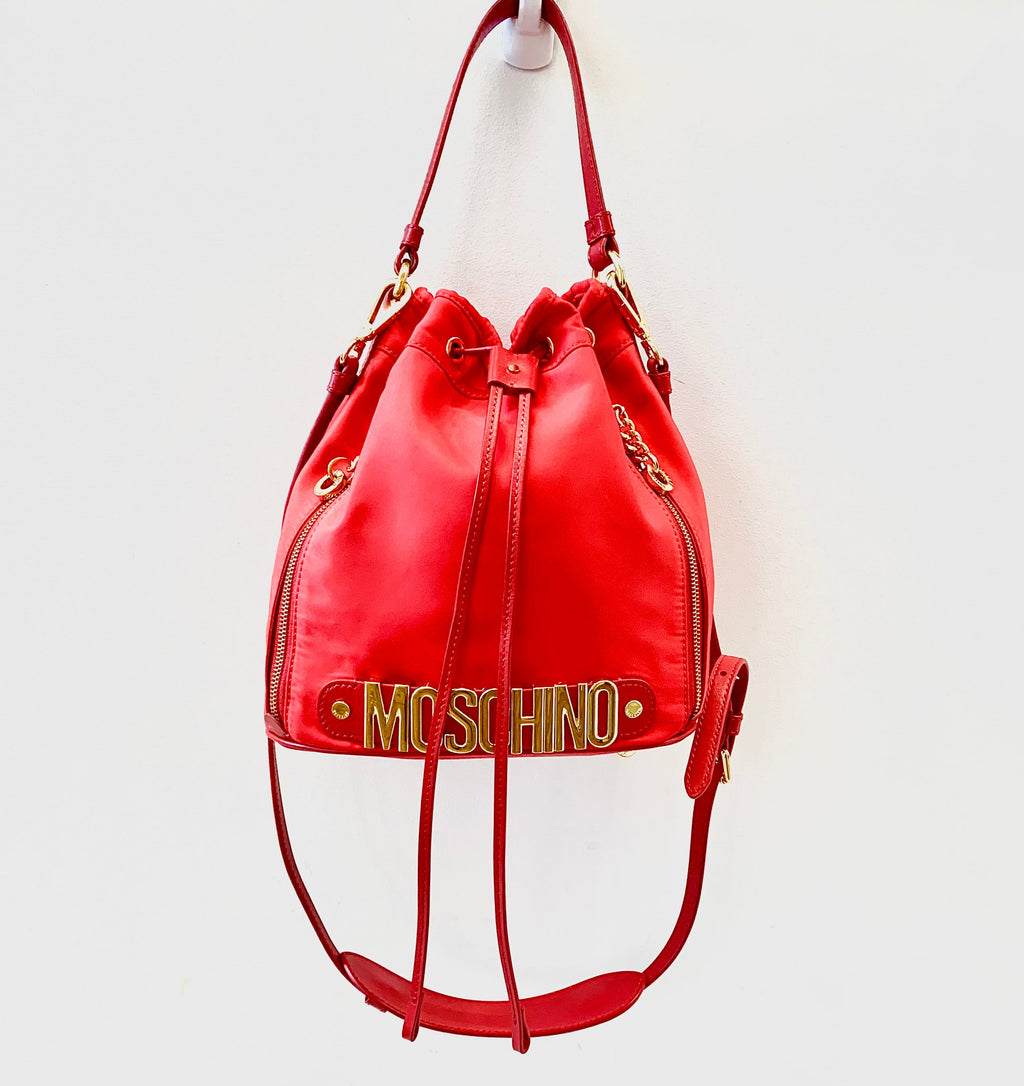 MOSCHINO RED NYLON BUCKET BAG