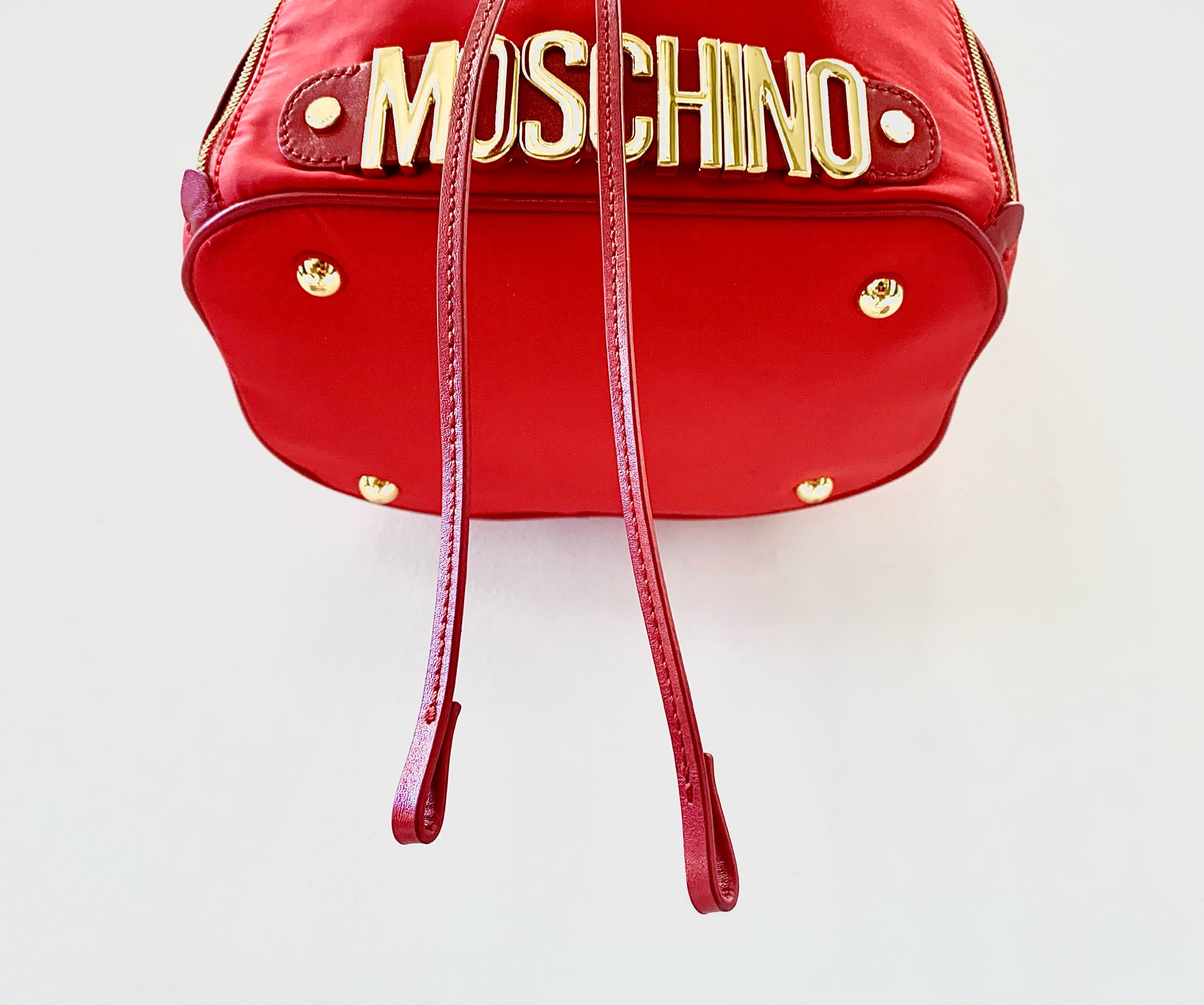 MOSCHINO RED NYLON BUCKET BAG