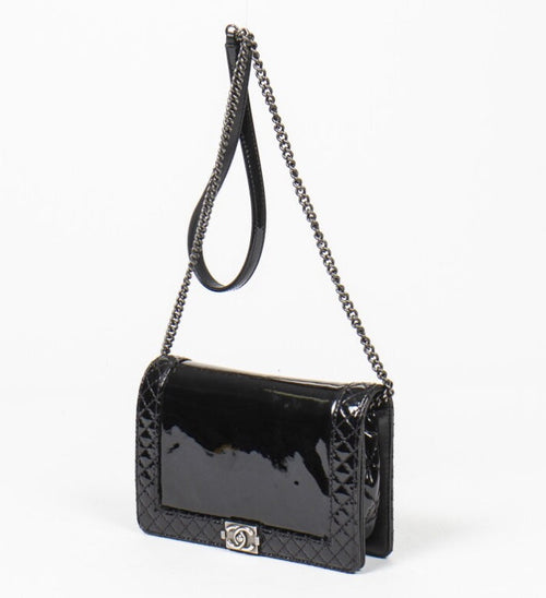 CHANEL REVERSO PATENT LEATHER LARGE BOY BAG