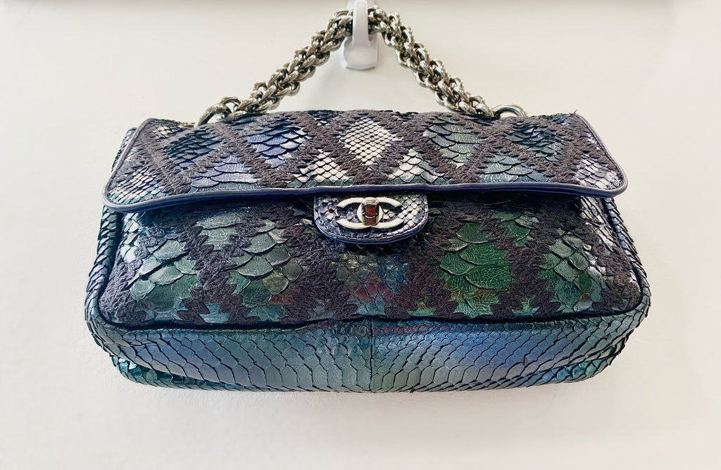 CHANEL PYTHON CROCHET JUMBO FLAP BAG-HS