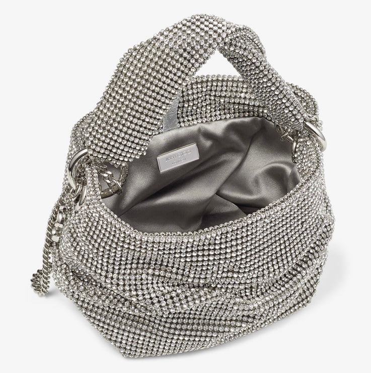 JIMMY CHOO BONNY SATIN AND CRYSTAL MESH BAG