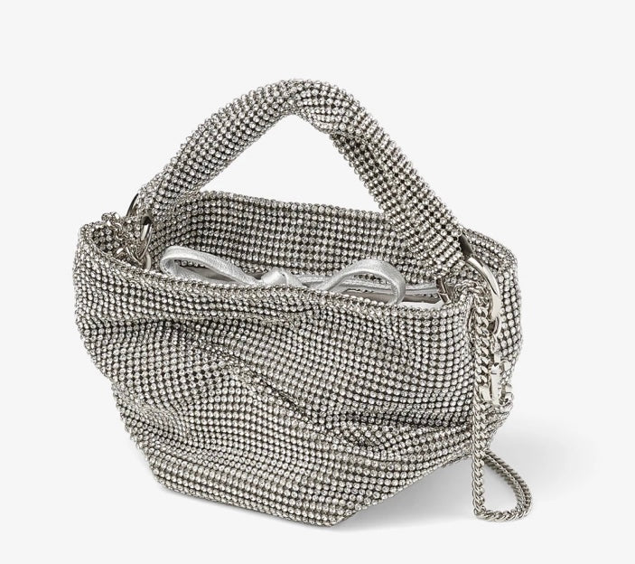 JIMMY CHOO BONNY SATIN AND CRYSTAL MESH BAG