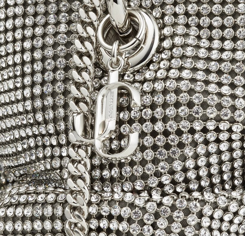 JIMMY CHOO BONNY SATIN AND CRYSTAL MESH BAG