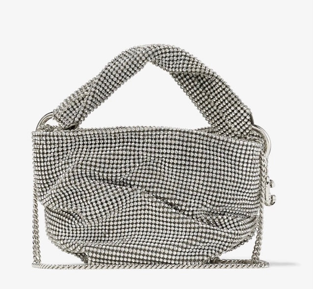 JIMMY CHOO BONNY SATIN AND CRYSTAL MESH BAG