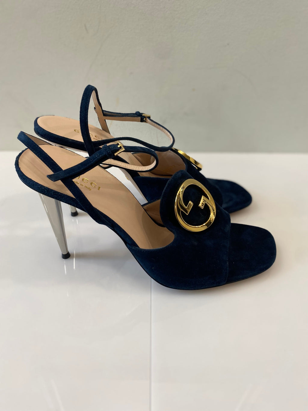 GUCCI BLONDIE HIGH-HEEL SUEDE SANDALS
