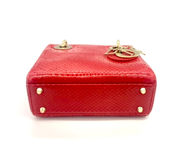 CHRISTIAN DIOR LADY DIOR MINI RED PYTHON BAG