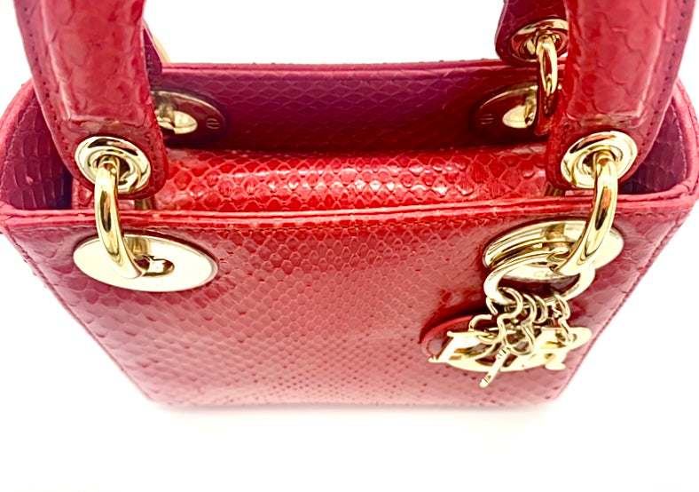 CHRISTIAN DIOR LADY DIOR MINI RED PYTHON BAG