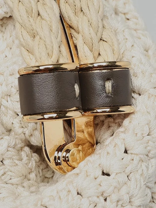 FENDI INTRECCIO MACRAME CANVAS SHELL CLUTCH BAG