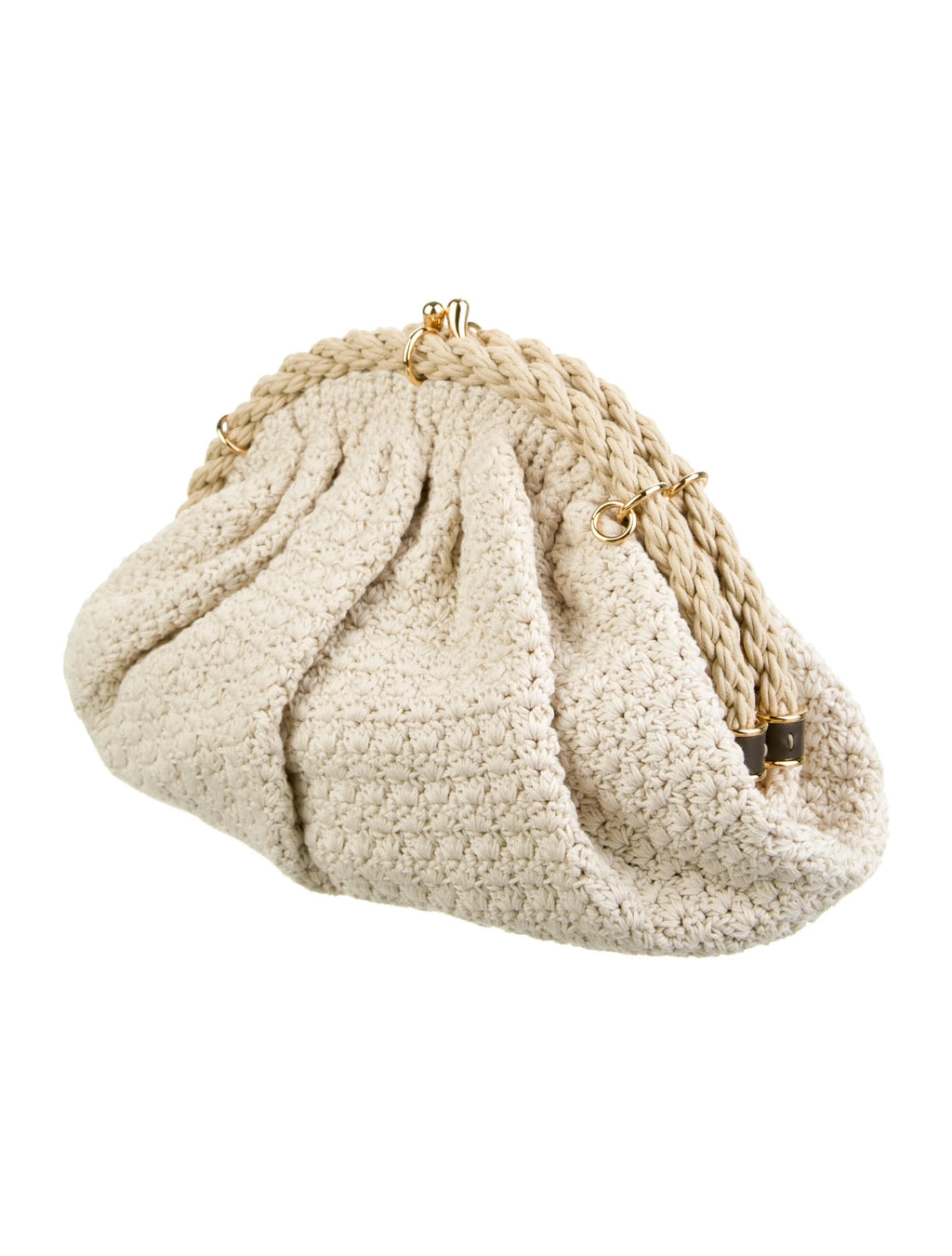 FENDI INTRECCIO MACRAME CANVAS SHELL CLUTCH BAG