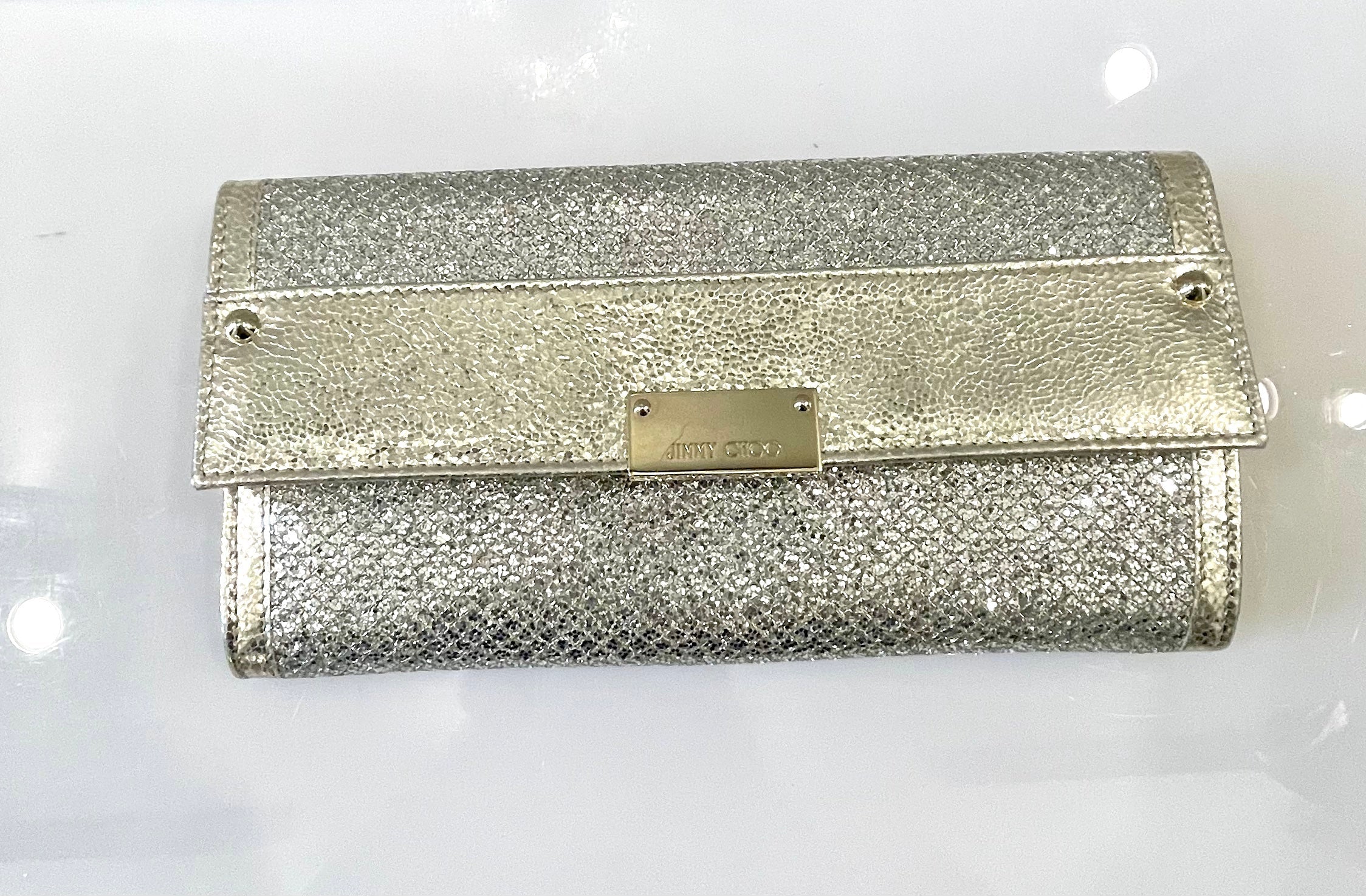 JIMMY CHOO REESE METALLIC GLITTER CLUTCH BAG
