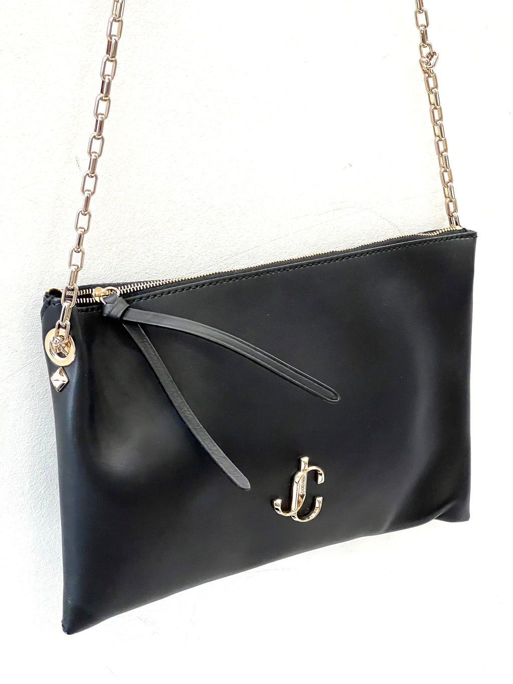 JIMMY CHOO LEATHER ZIP SHOULDER BAG