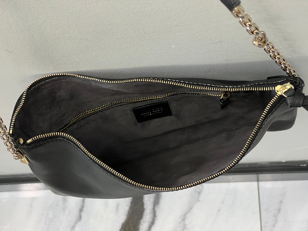 JIMMY CHOO LEATHER ZIP SHOULDER BAG