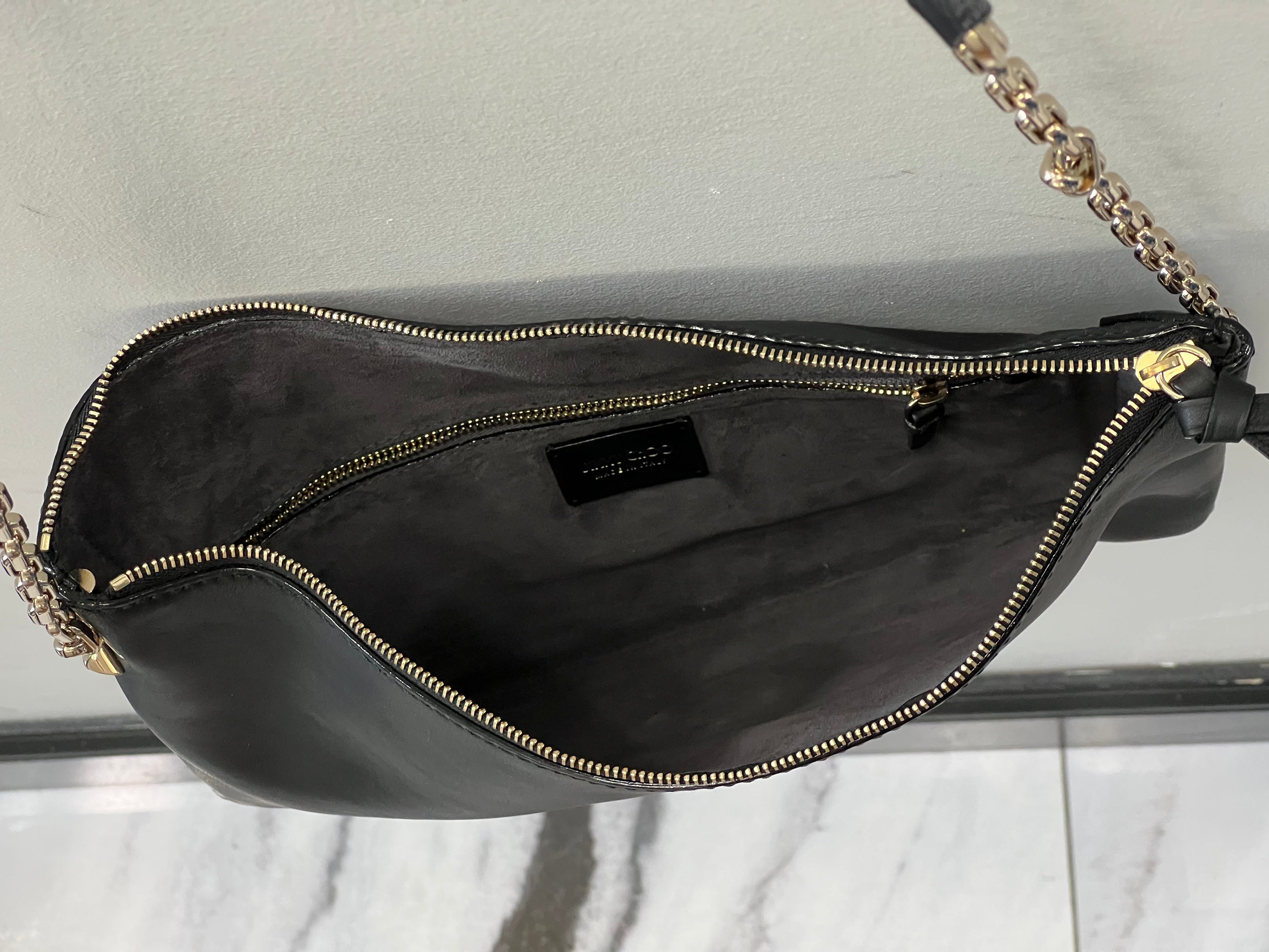 JIMMY CHOO LEATHER ZIP SHOULDER BAG