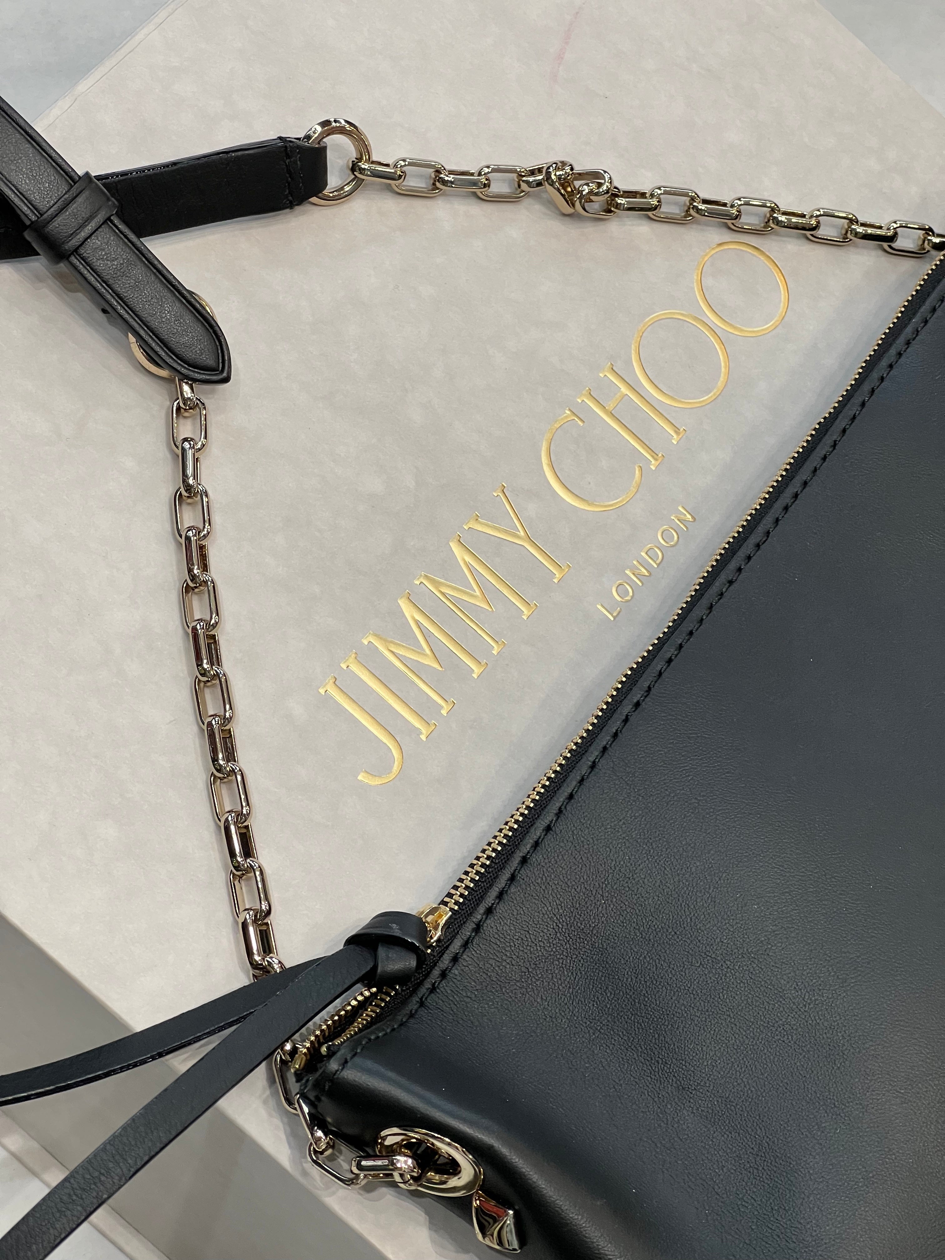 JIMMY CHOO LEATHER ZIP SHOULDER BAG