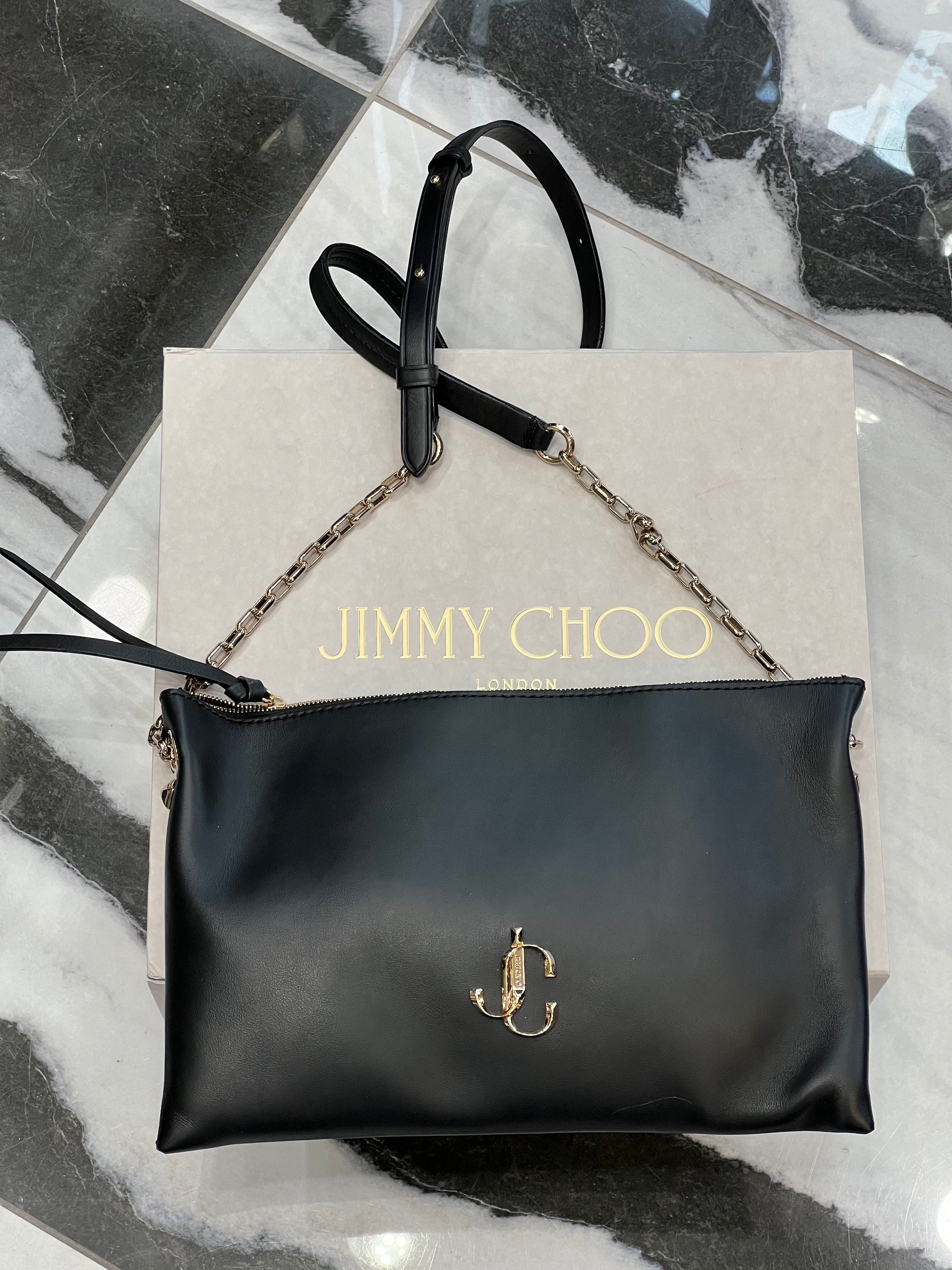 JIMMY CHOO LEATHER ZIP SHOULDER BAG