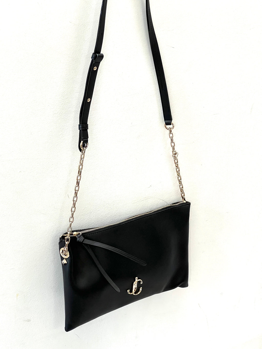 JIMMY CHOO LEATHER ZIP SHOULDER BAG