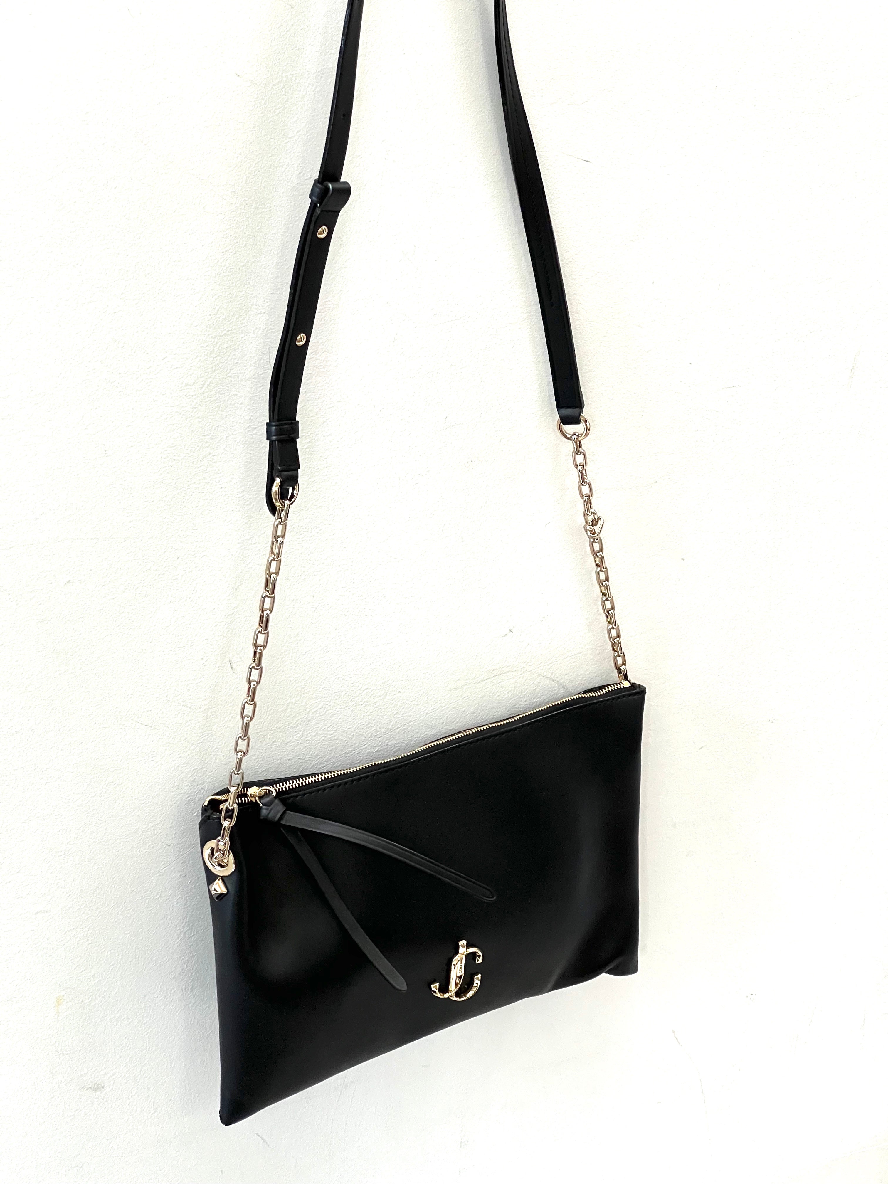 JIMMY CHOO LEATHER ZIP SHOULDER BAG