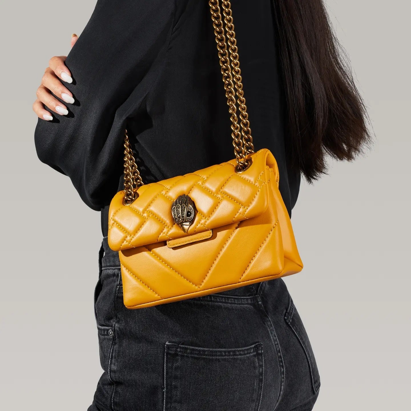 KURT GEIGER MINI KENSINGTON SOFT LEATHER CROSSBODY BAG MUSTARD