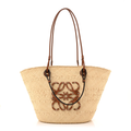 LOEWE CALFSKIN RAFFIA PAULAS IBIZA MEDIUM ANAGRAM BASKET TOTE BAG
