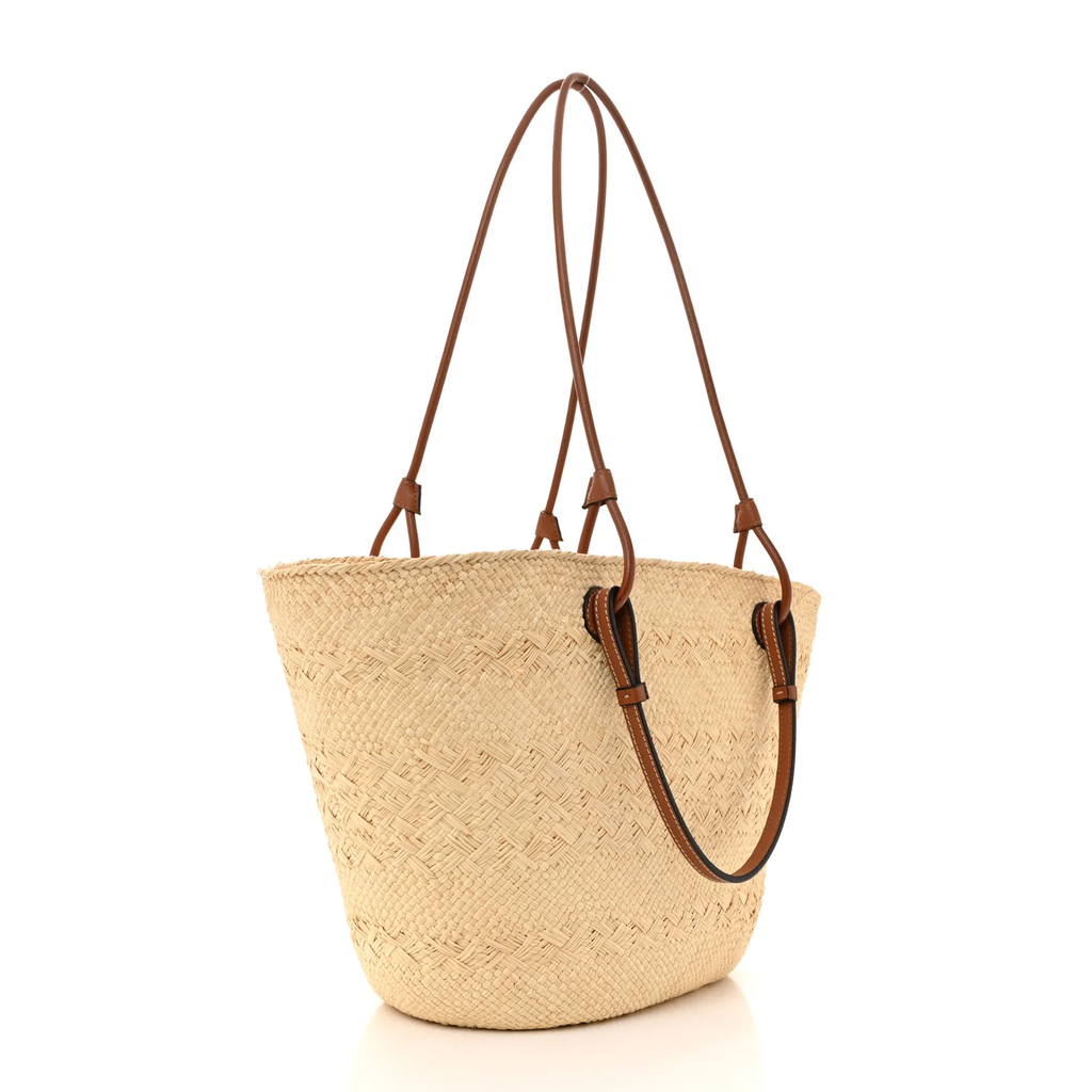 LOEWE CALFSKIN RAFFIA PAULAS IBIZA MEDIUM ANAGRAM BASKET TOTE BAG